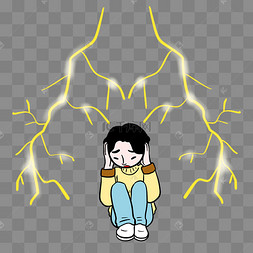 气象日极端气候闪电男孩雷雨打雷