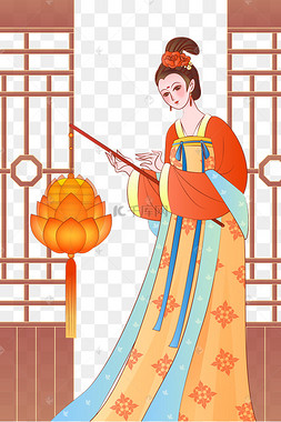 元宵节古风古典仕女手提灯笼