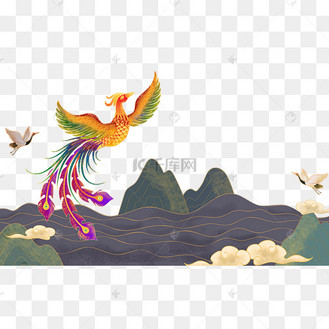 国潮古风烫金单凤朝阳凤凰