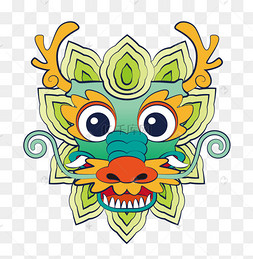 二月二龙抬头龙头彩色马卡龙手绘蓝色三角龙卡通可爱线描插画123456