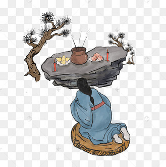 清明节古风古人祭祀祖先插画