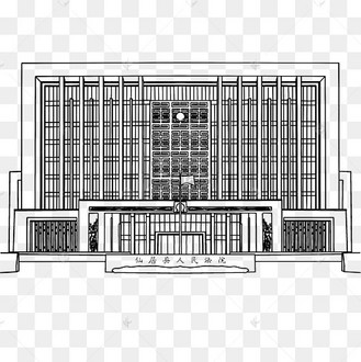 线描素描法院建筑大楼