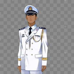 军人踢正步军人冷色系卡通手绘风海军免抠漫画风海陆空军人海军军舰船