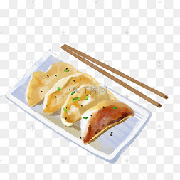 手绘水彩早餐锅贴水饺筷子手账贴