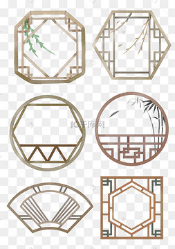 唯美古风手绘水彩窗子窗框手账贴