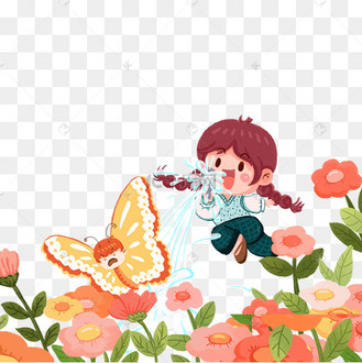 六一儿童节女孩公园扑蝴蝶