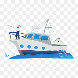 渔船出海捕鱼卡通金属鱼钩抠图夏天捉萤火虫昆虫人物捕鱼网钓鱼鱼钩