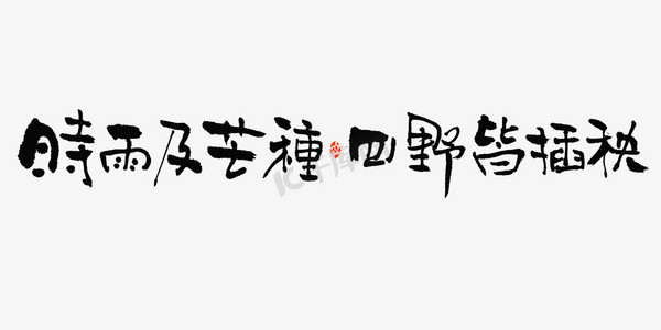 时雨及芒种四野皆插秧毛笔书法字体