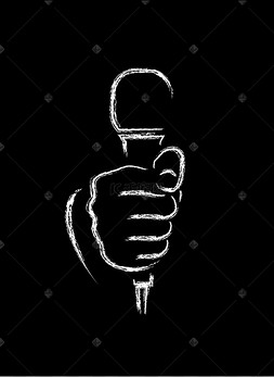 粉笔画画的一只手拿麦克风在黑色