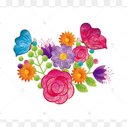 与可爱七彩花朵矢量卡通小菊花装饰插画美丽花藤卡通插画两个美丽的红