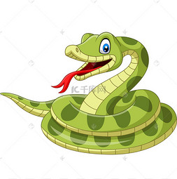白色背景上卡通绿色蛇的矢量图示