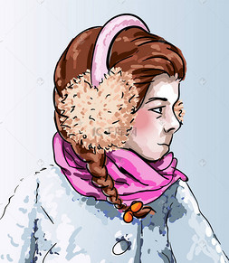 孤身一人的小女孩,素描肖像,绘