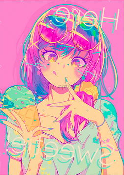 一个手里拿着冰激凌的动漫女孩的
