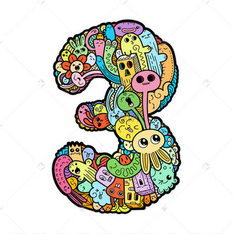 手拉涂鸦孩子们的号码.可爱的 monstred 数字, 数学符号.