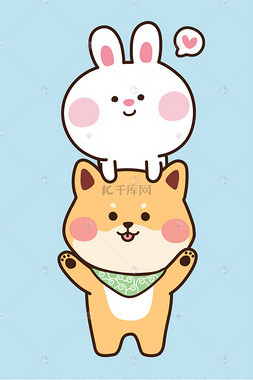 可爱的动物角色设计.狗和兔子.