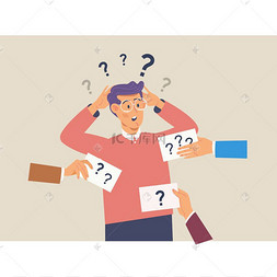 混淆可爱的男子在他的头上问号.