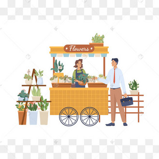 户外花店,花束的买卖双方