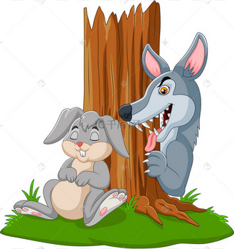 狼捕猎的向量例证在树之下睡觉的兔子