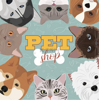 插图与狗和猫.海报为宠物商店海报.可编辑矢量插图