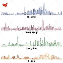 香港廳所製作图片_上海、 香港、 广州和北京的天际