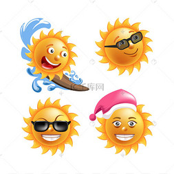 太阳微笑或夏天卡通表情符号和快