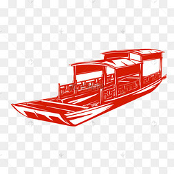 江南古镇红色渔船