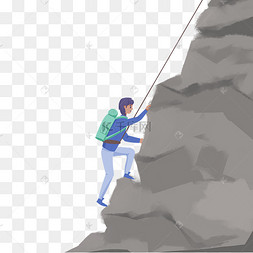 卡通小人攀爬图片_攀岩攀登绳索牵引着攀爬山峰
