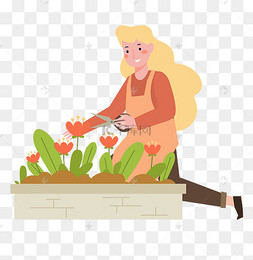 扁平园艺师花圃剪枝