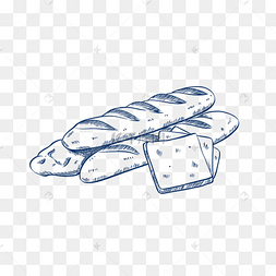 蓝色线条线描食物面包