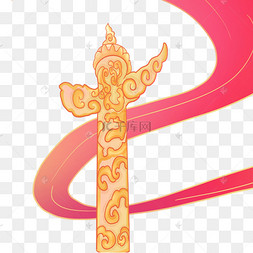 中国风古风国潮风华表红丝带