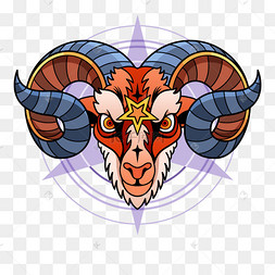 魔鬼宗教山羊头插画风格蓝色
