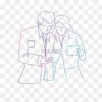 彩色线条画人物沟通商务合作