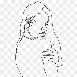 女性与花转头线条画抽象