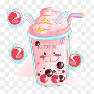 粉色卡通可爱兔子泡泡奶茶表情