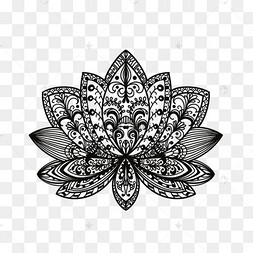 抽象黑白雕刻线条莲花