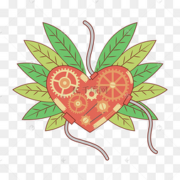 植物机械齿轮复古蒸汽朋克爱心插画下载 png下载ai商务金融团队胜利