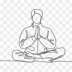 瑜伽冥想线条画盘腿男性抽象