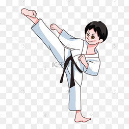 侧踢腿跆拳道人物卡通图片