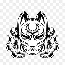 狐狸面具和铃铛纹身单色调黑白