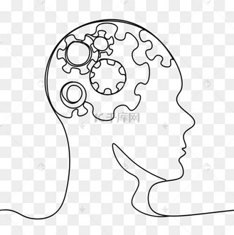 人类大脑齿轮转动思考线条画创意