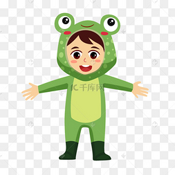 孩子穿着青蛙的服装角色扮演