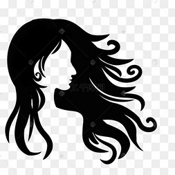 长发女生侧脸美容理发剪影