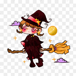 女巫卡通形象魔法扫把