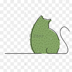 背影免抠图卡通独角兽坐着猫咪卡通手绘坐着抱猫浇花的女士创意海报坐