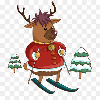 可爱卡通运动滑雪驯鹿