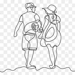 png下载psd婚礼线条画新娘背影下载 png下载psd人物旅游大海船舶夕阳