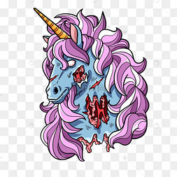 僵尸独角兽恐怖卡通紫色