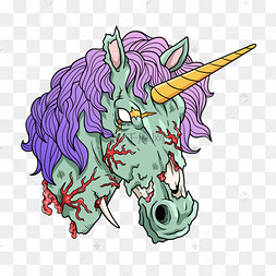 僵尸独角兽恐怖卡通绿色