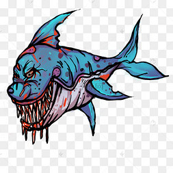 卡通动物鲨鱼僵尸插图