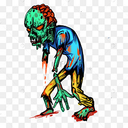 人类僵尸卡通绿色弯腰